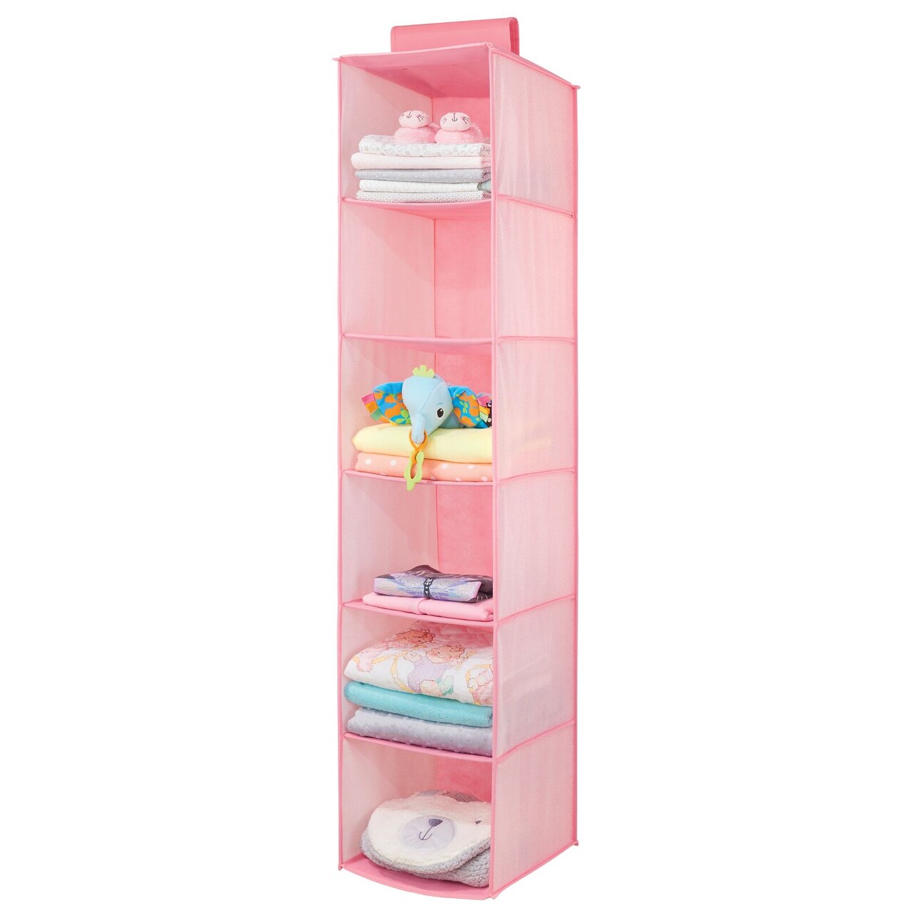 mDesign Long Fabric Over Closet Rod Hanging Organizer, 6 Shelves